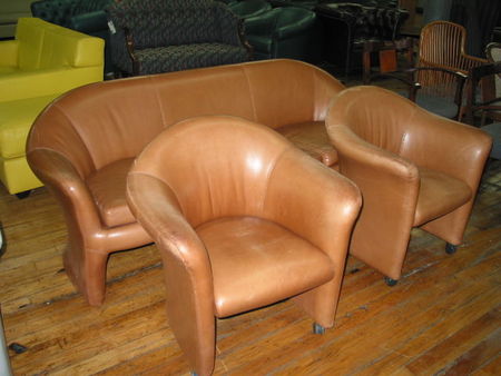 R598 - Leather Sofa and Matching Club Chairs