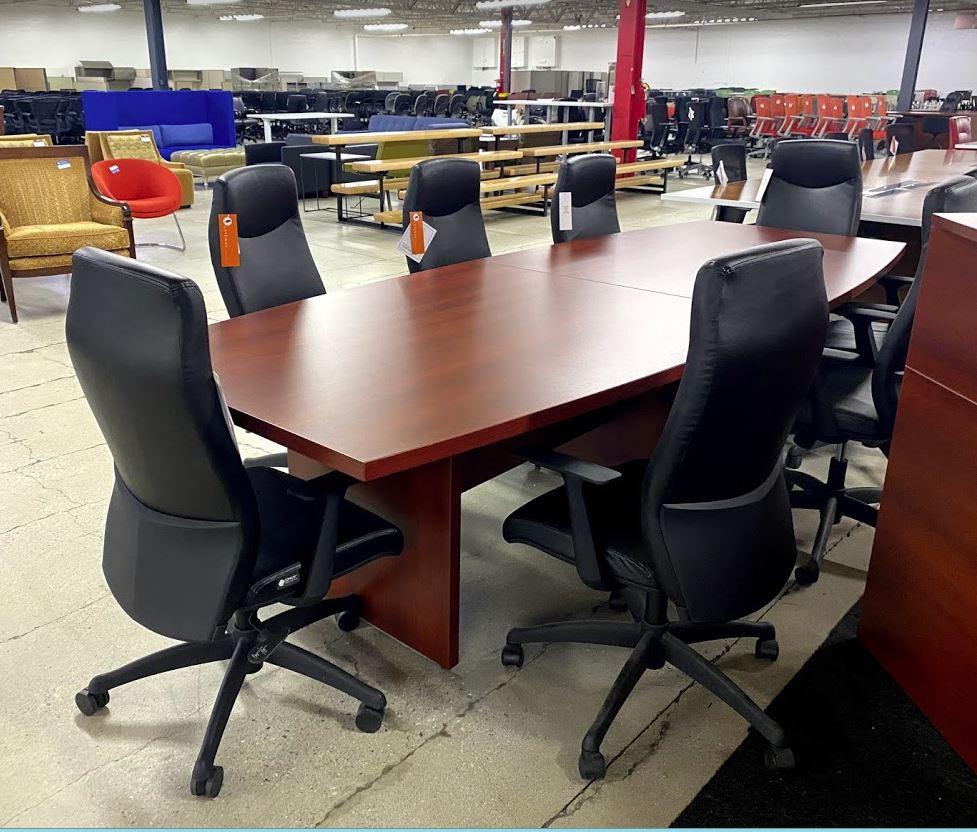 T12160 - Boat Shaped Red Mahogany Conference Table