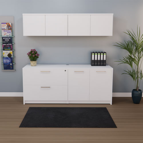 ND12219 - Designer White Credenza & Overhead Storage Set