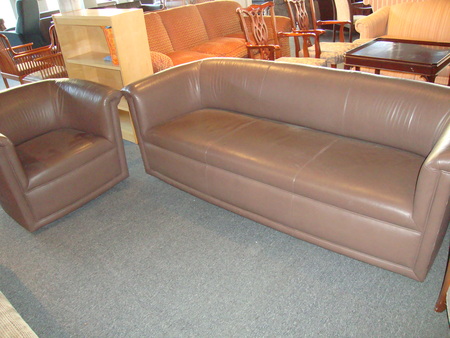 Brown Leather Couch and matching Club Chair