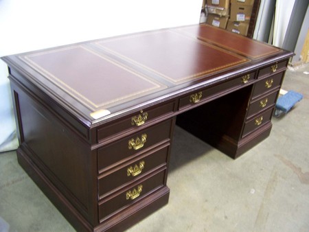 Double Pedestal Desk with Leather Inlay