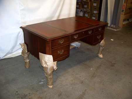 Double Pedestal Desk with Leather Inlay