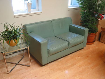 R359 - Sage Green Leather Love Seat