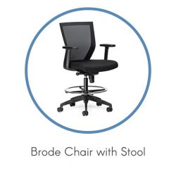 Black office chair with mesh backrest, cushioned seat, adjustable armrests, and wheels. Modern, ergonomic design on white background.