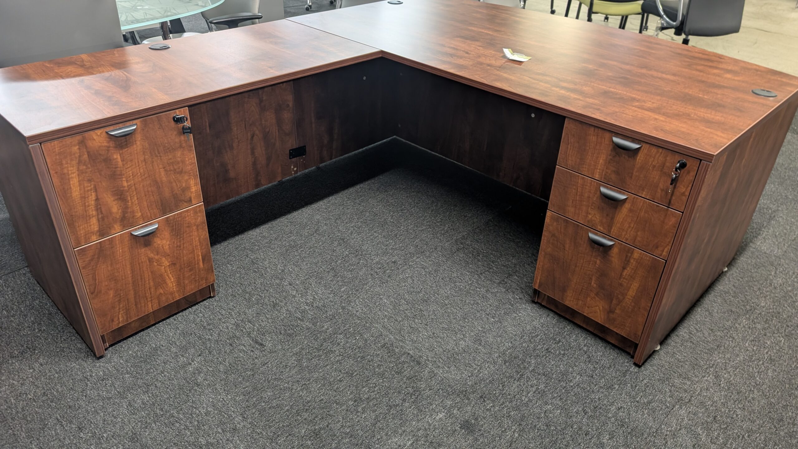 Dark Cherry Bow Front L-Shape Desk