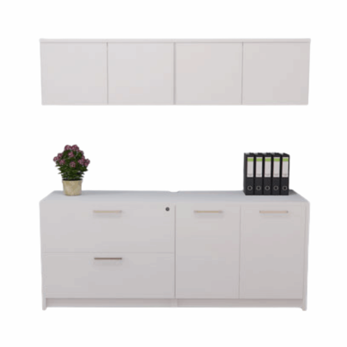 Designer White Credenza & Overhead Storage Set