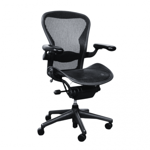 Ergonomic office chair with a mesh backrest and seat, adjustable armrests, and a five-wheel base, designed for comfort and support in workspaces.