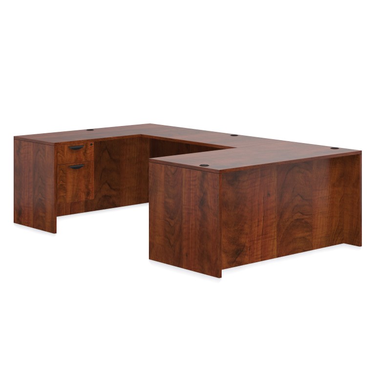 U desk with BF Pedestals no hutch cherry laminate