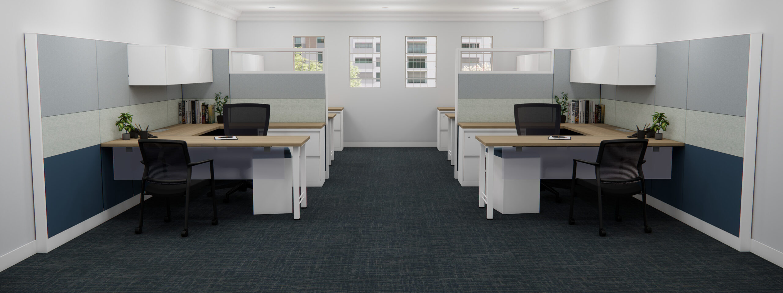 4 Remanufactured Steelcase Answer Workstations Designed by Our In House Interior Designer 3200w x 1200h