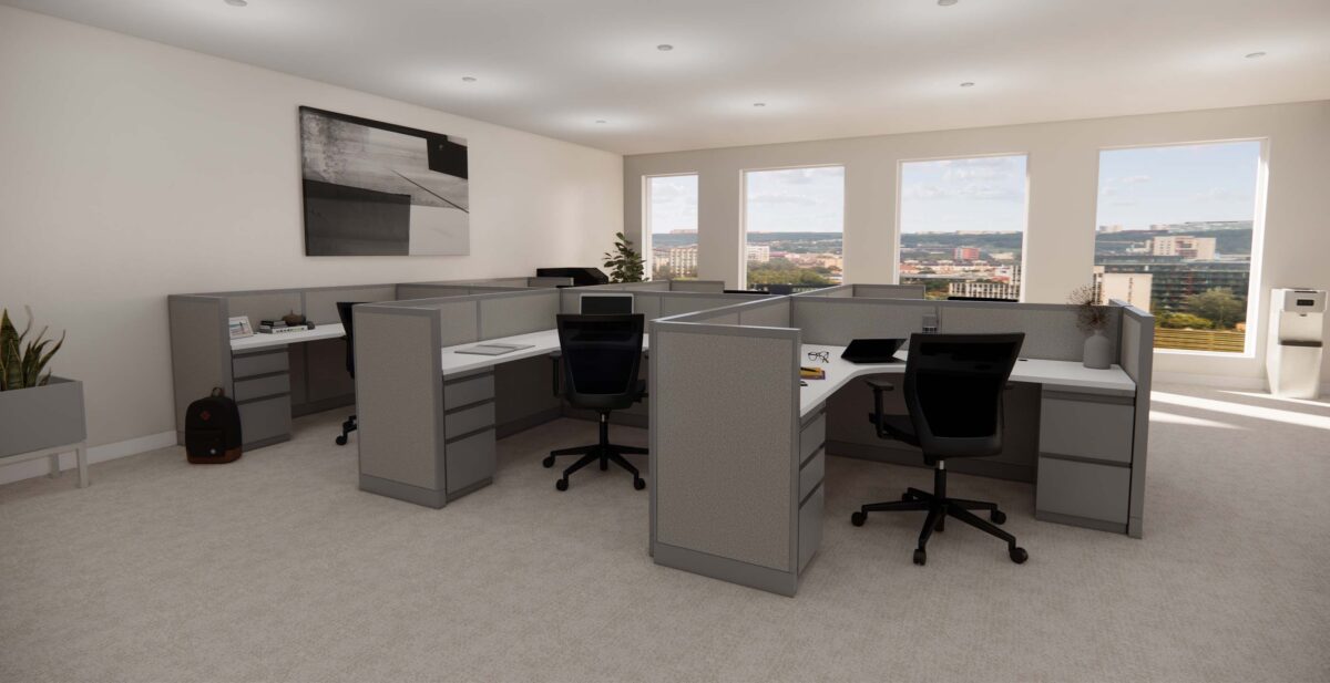 Pack of 6 Steelcase Avenir workstations and Brode Desk Chairs 2800w x 1440h