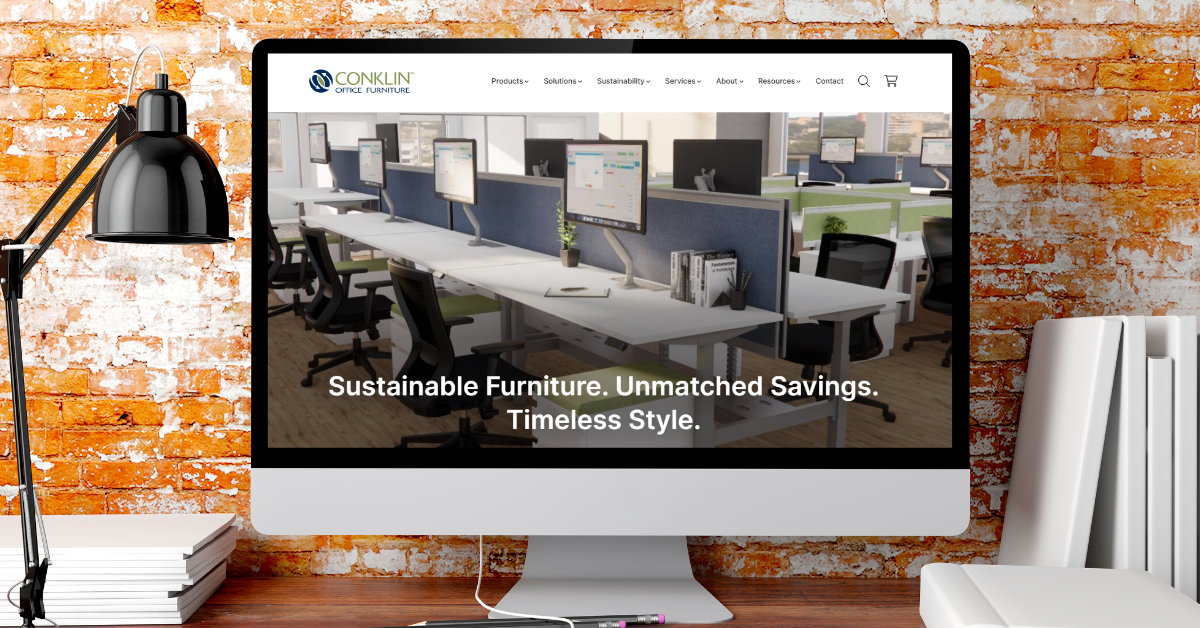 Image of the Conklin Office Furniture Website on a computer.