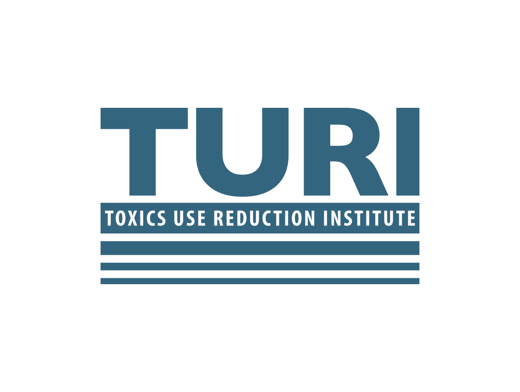Logo for "Toxics Use Reduction Institute" in bold blue text. "TURI" is prominent above four horizontal lines, conveying a structured, professional tone.