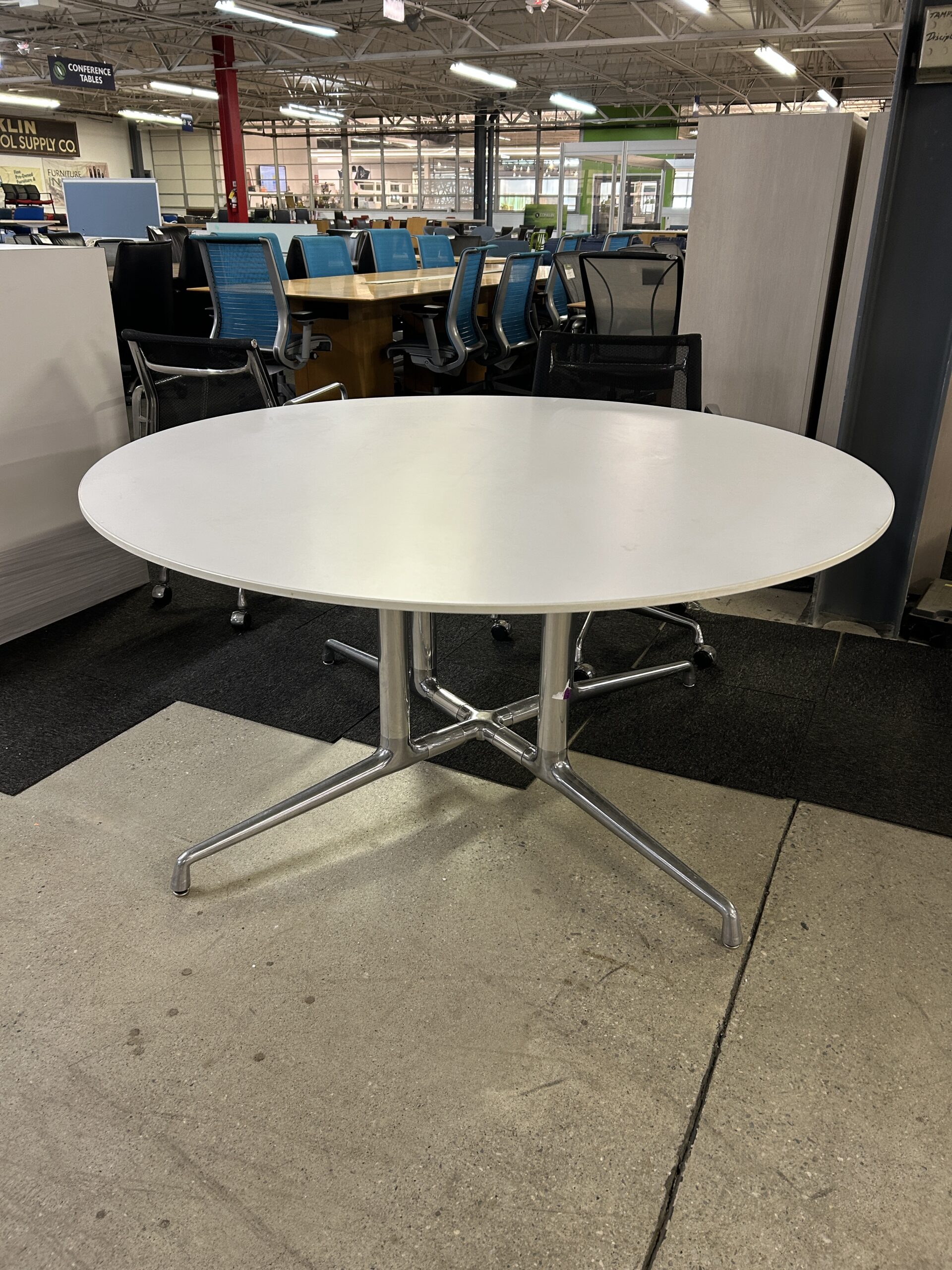 Round White Table with Chrome Base