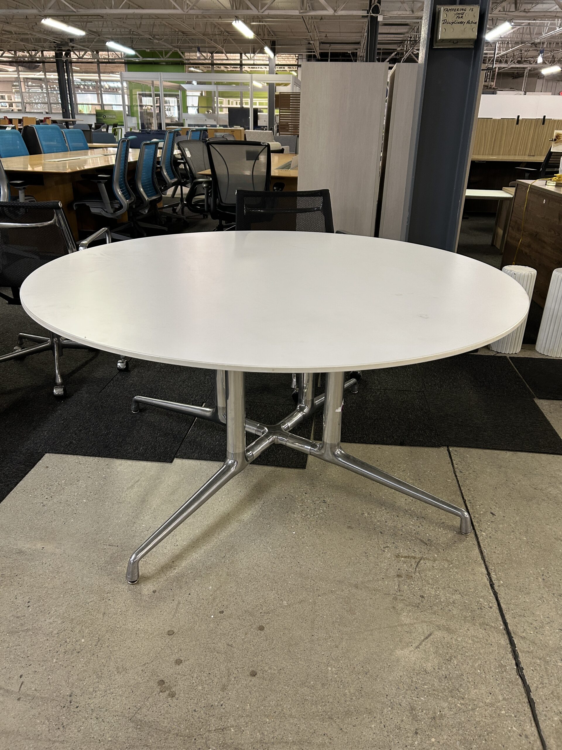 Round White Table with Chrome Base