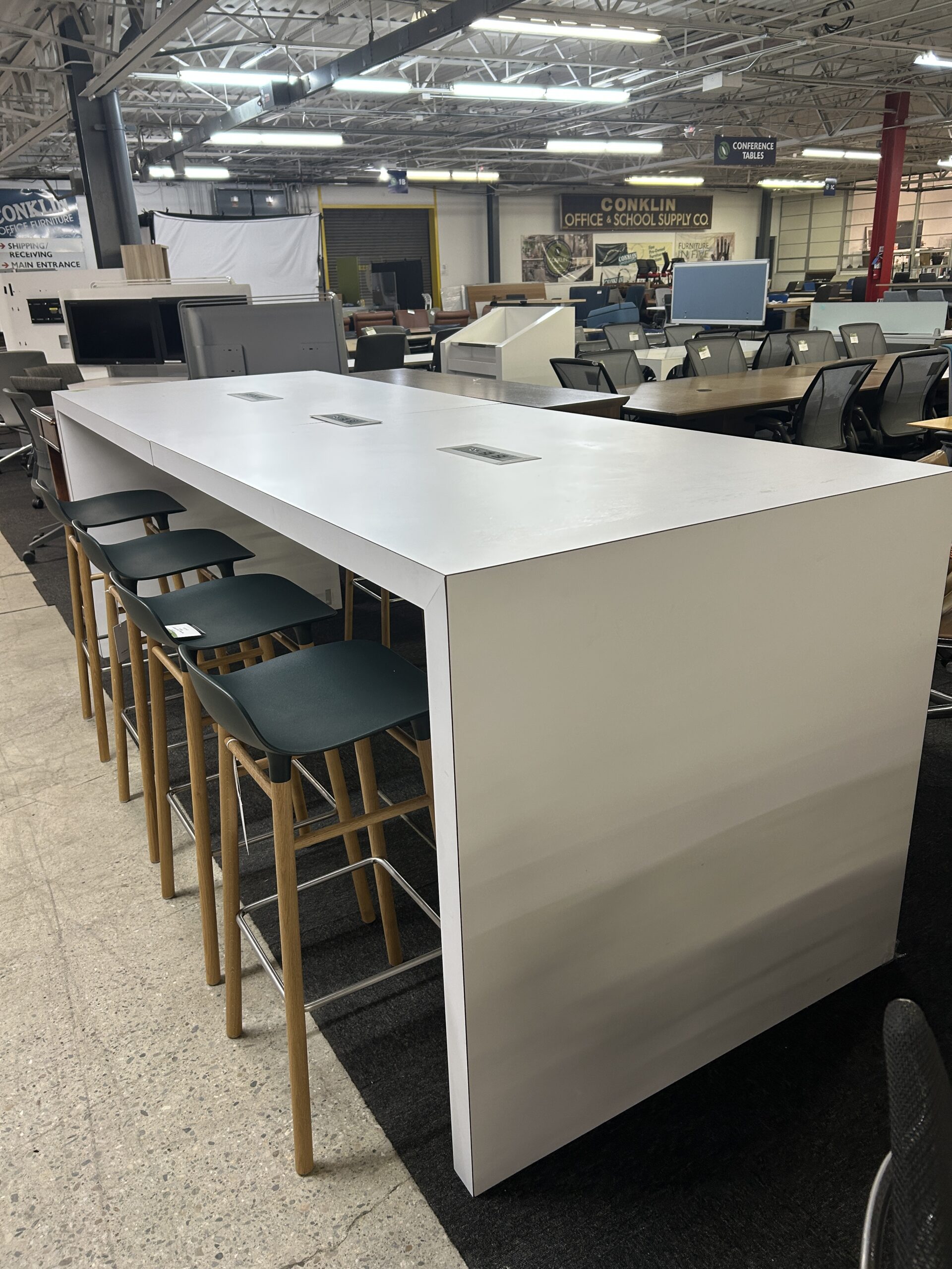 White Laminate Powered Bar-Height Table