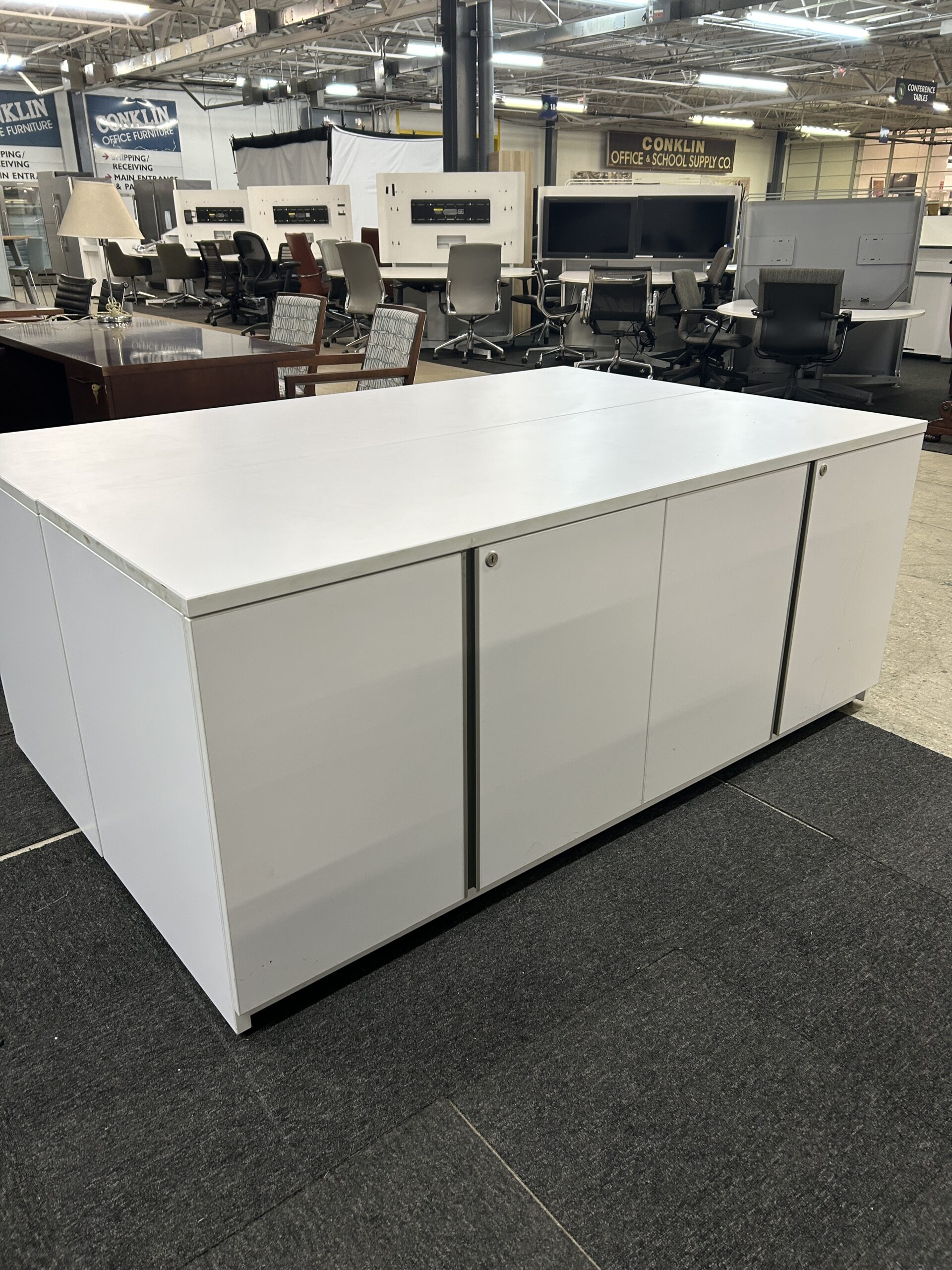 White 4-Door Laminate Credenza