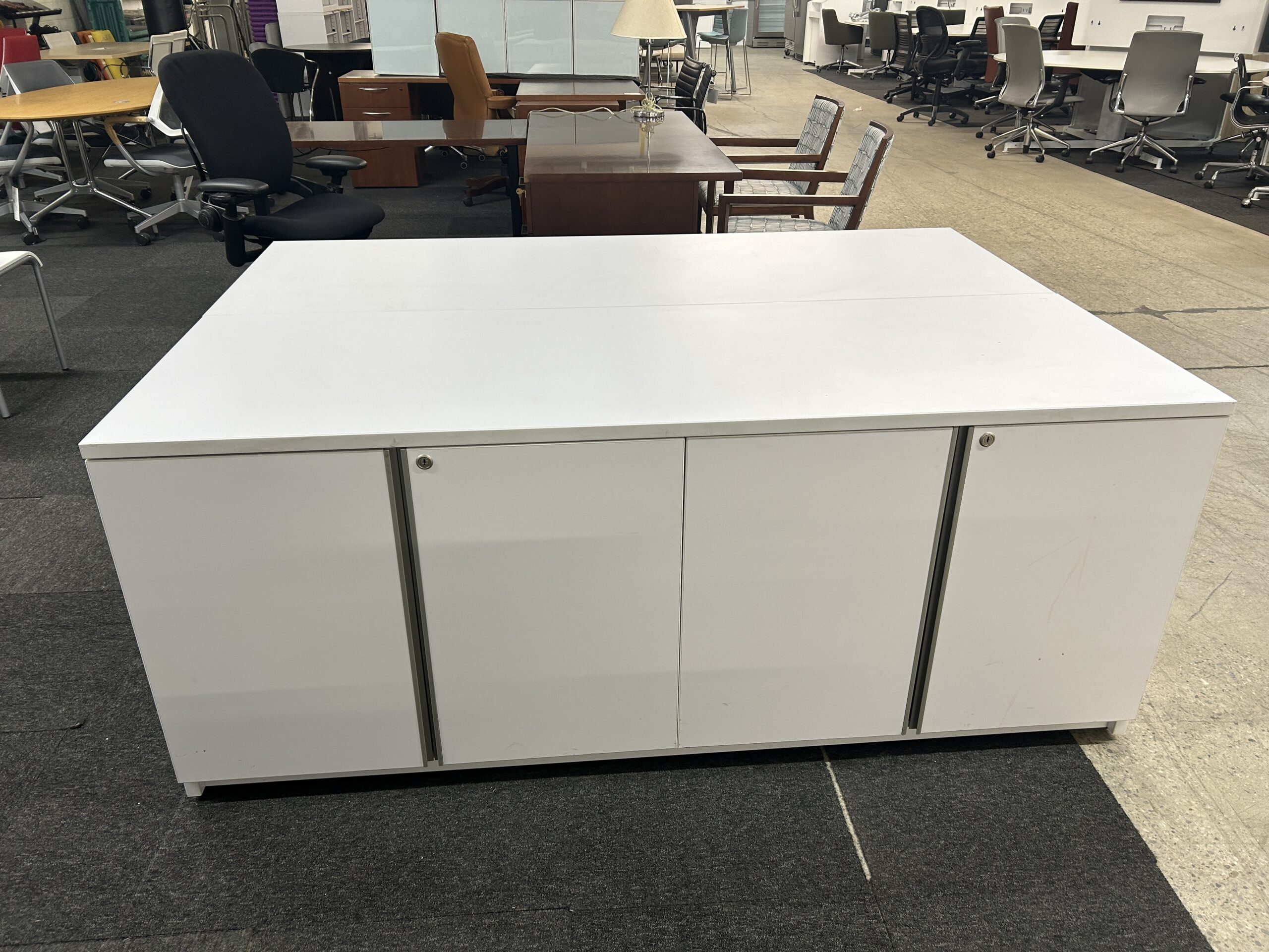White 4-Door Laminate Credenza