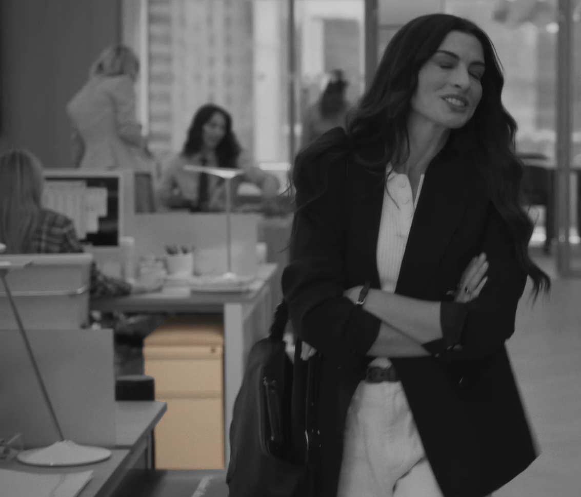 Mobile pedestal from Gateway Office Furniture featured in a modern open office scene from The Devil Wears Prada 2 trailer, with neutral workspace tones and collaborative desk layout.