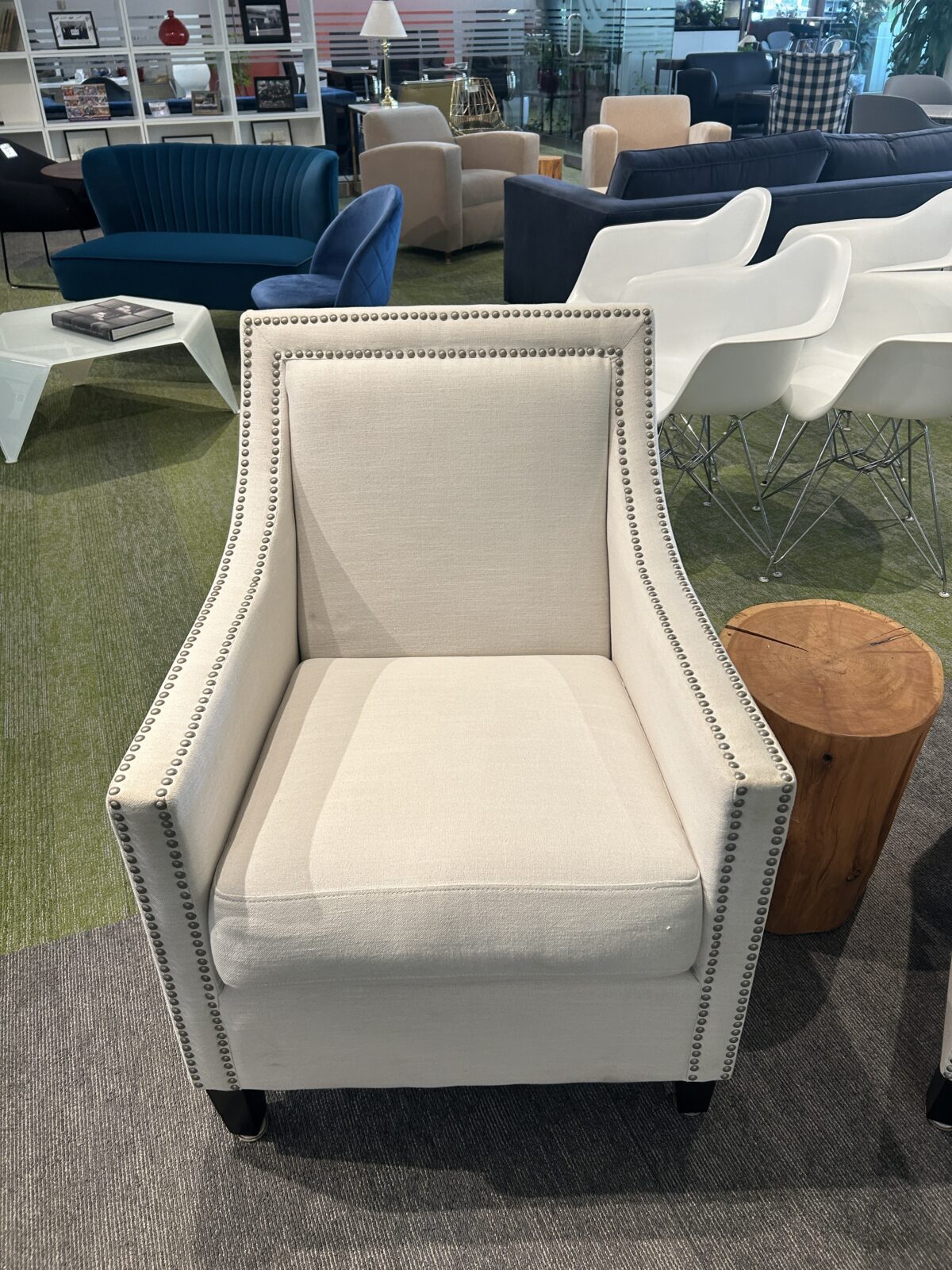 Cream Fabric Club Chair with Nailhead Trim photo