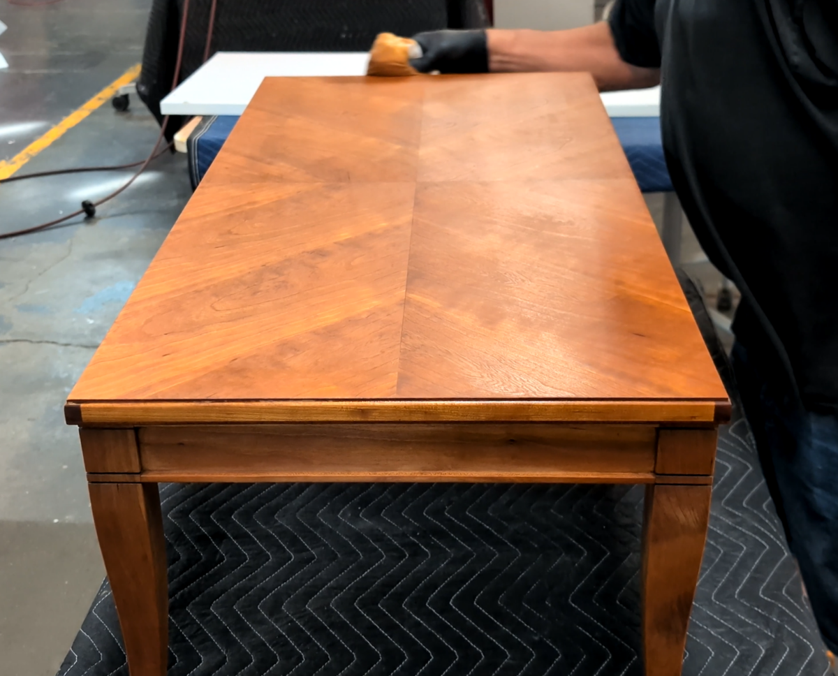 Vintage table restoration before and after refinishing