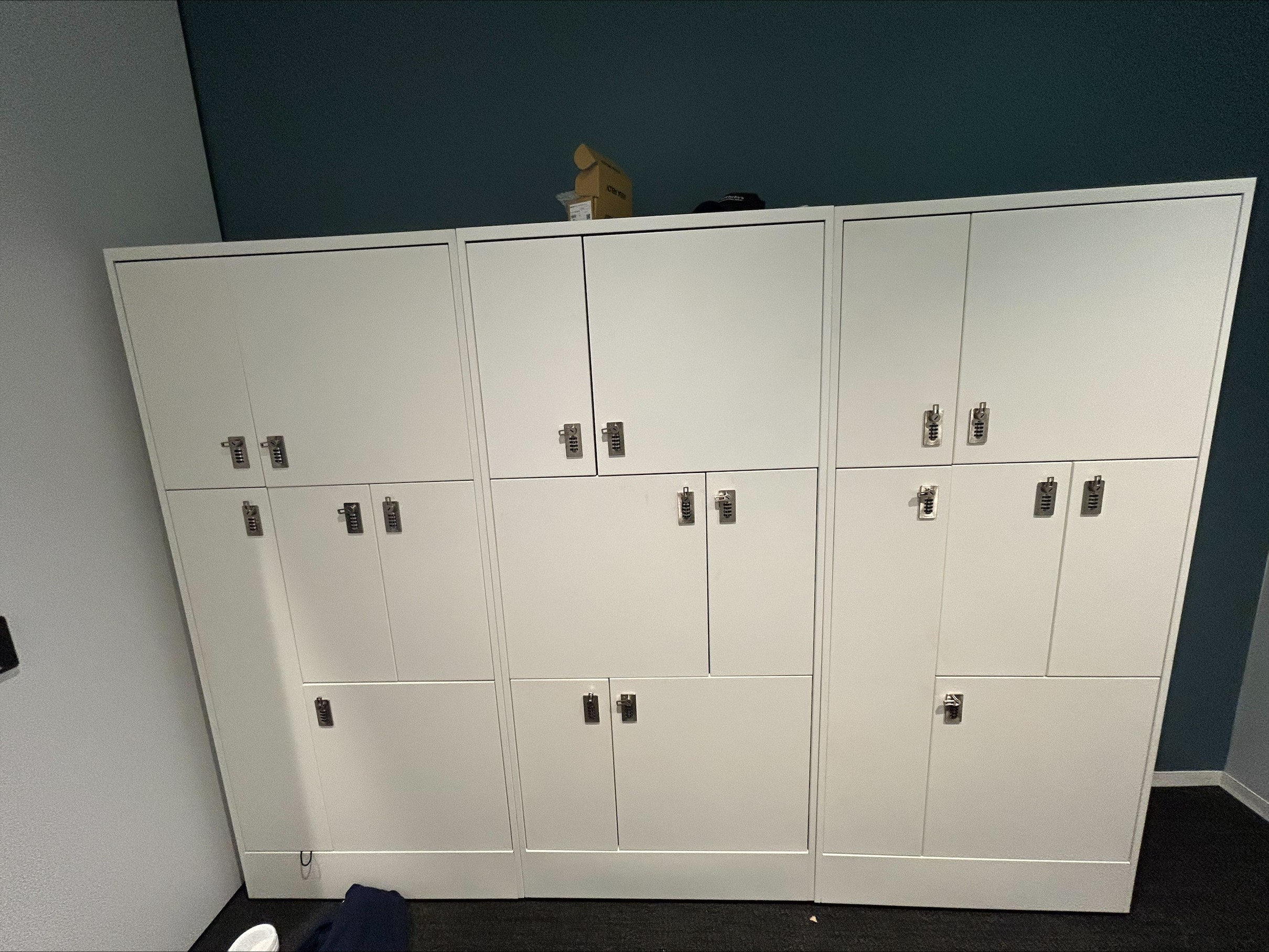 White Multi-Door Storage Lockers with Combination Locks