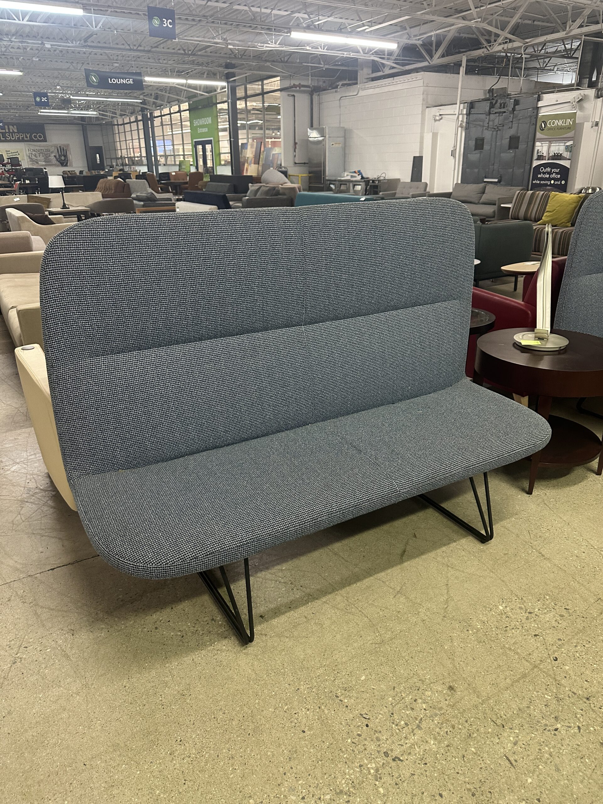 Davis High-Back Blue Fabric Bench