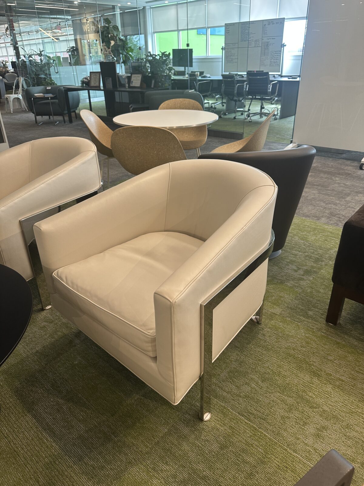 Restoration Hardware White Cream Leather Club Chair photo