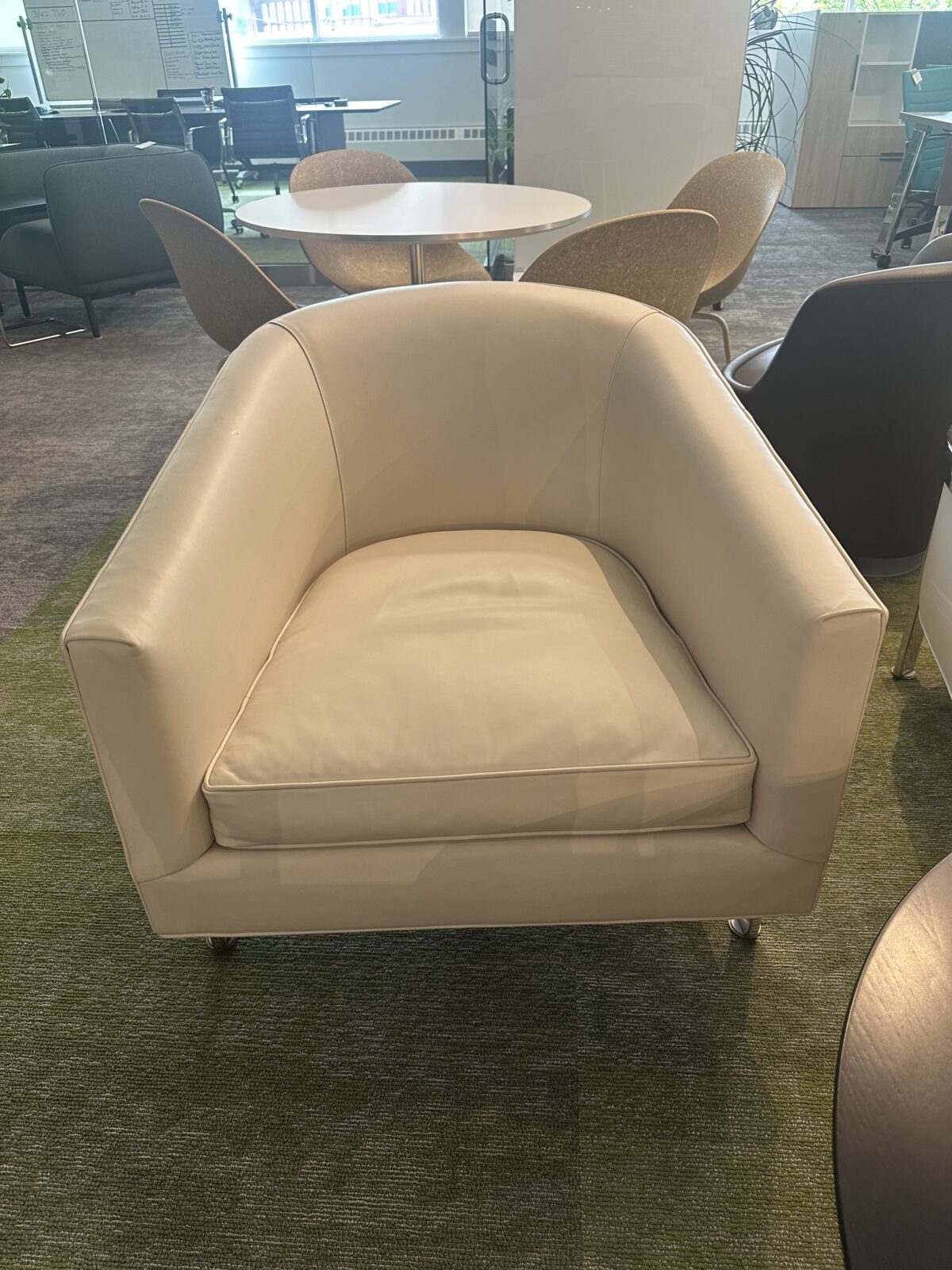 Restoration Hardware White Cream Leather Club Chair photo