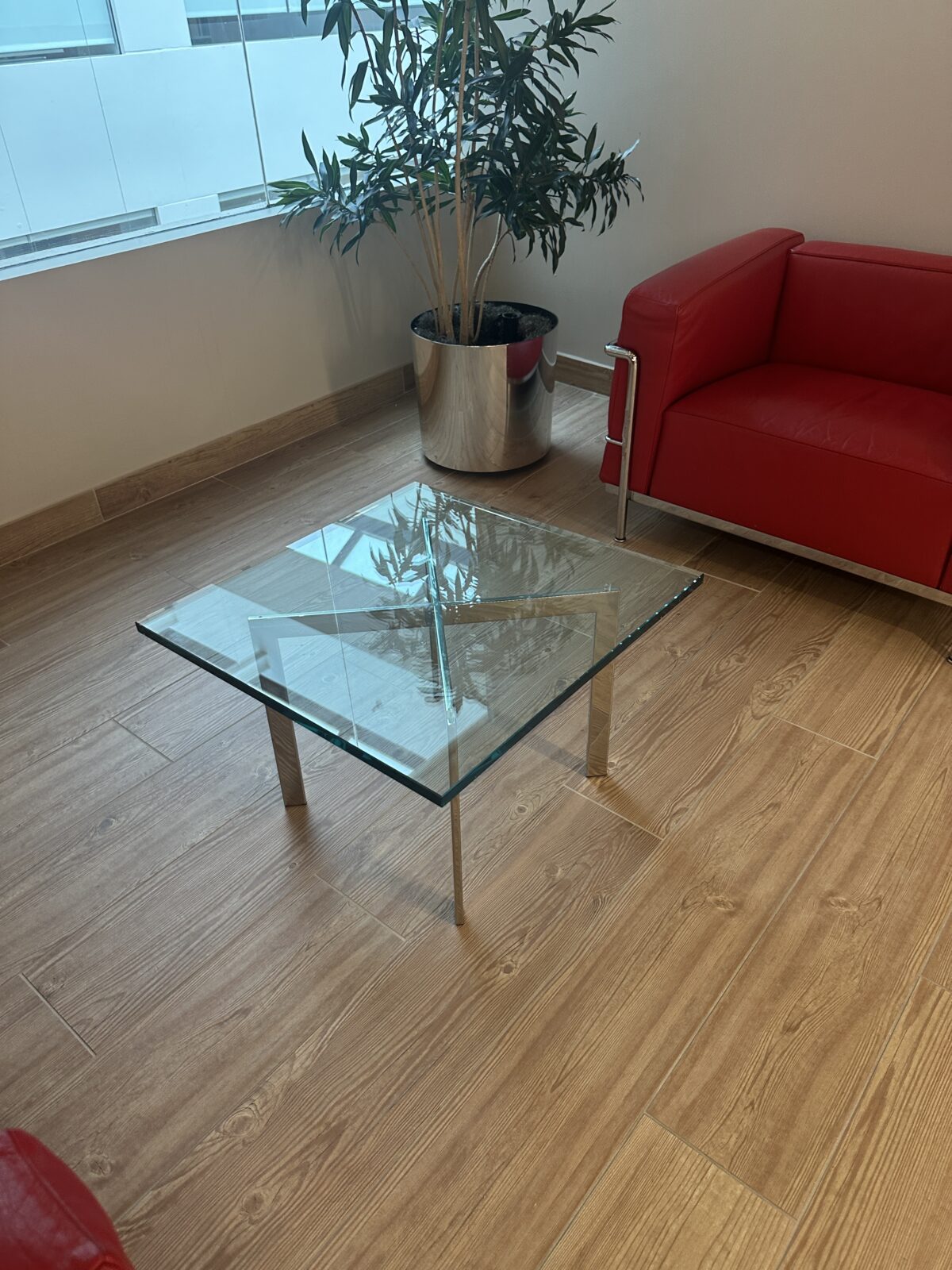 Glass End Table with X Base photo