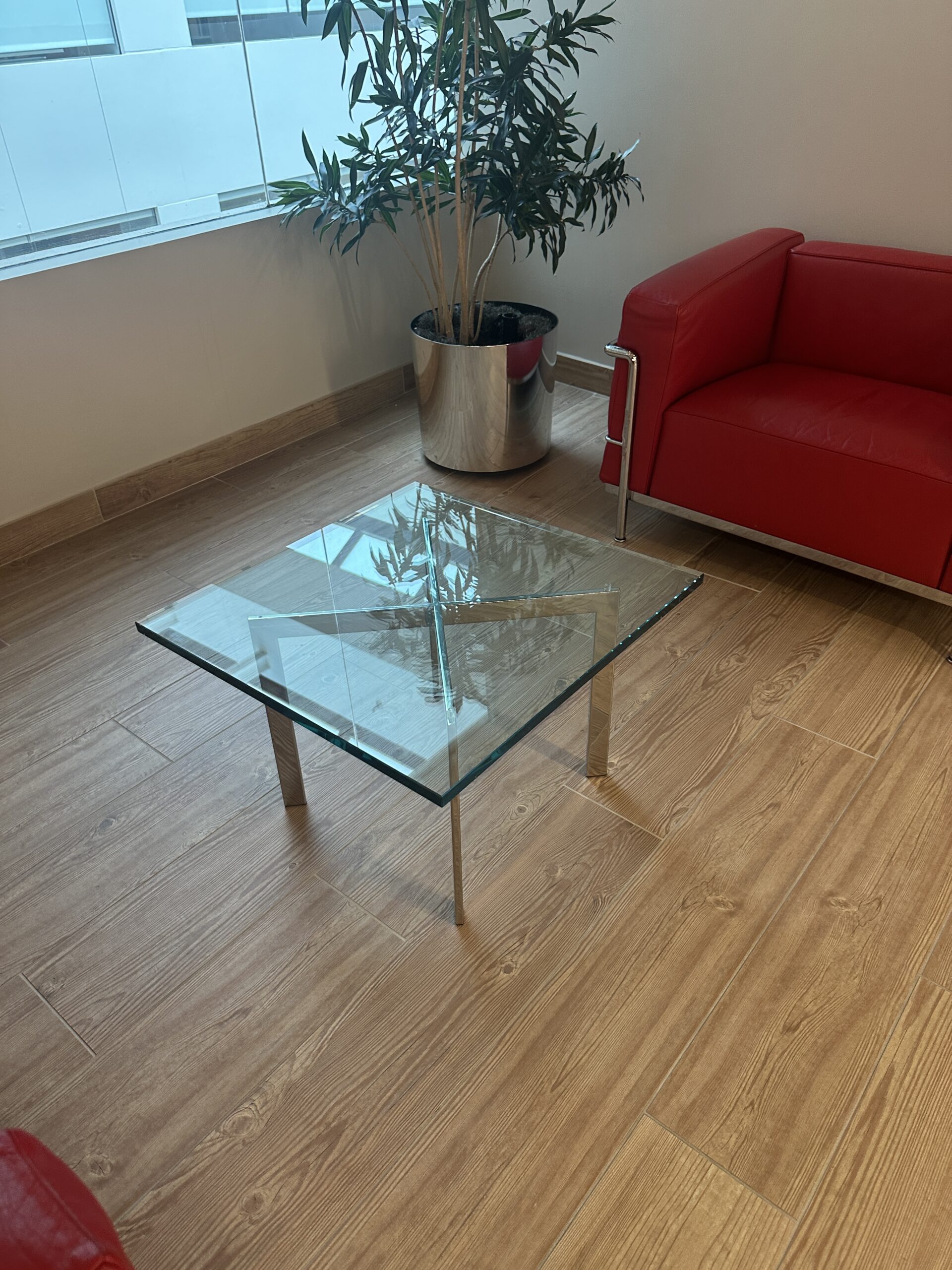 Glass End Table with X Base