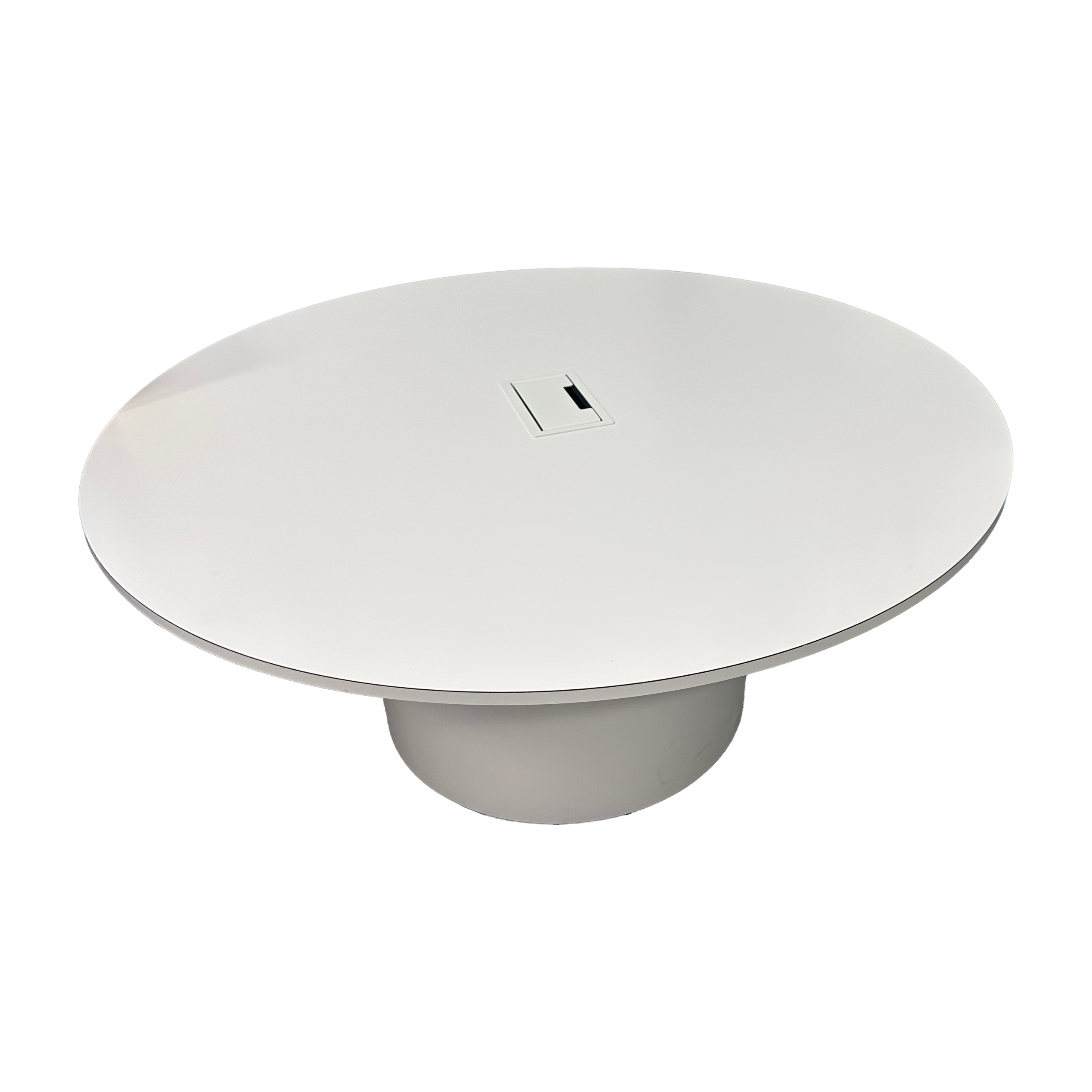 Round White Laminate Coffee Table with Grommet